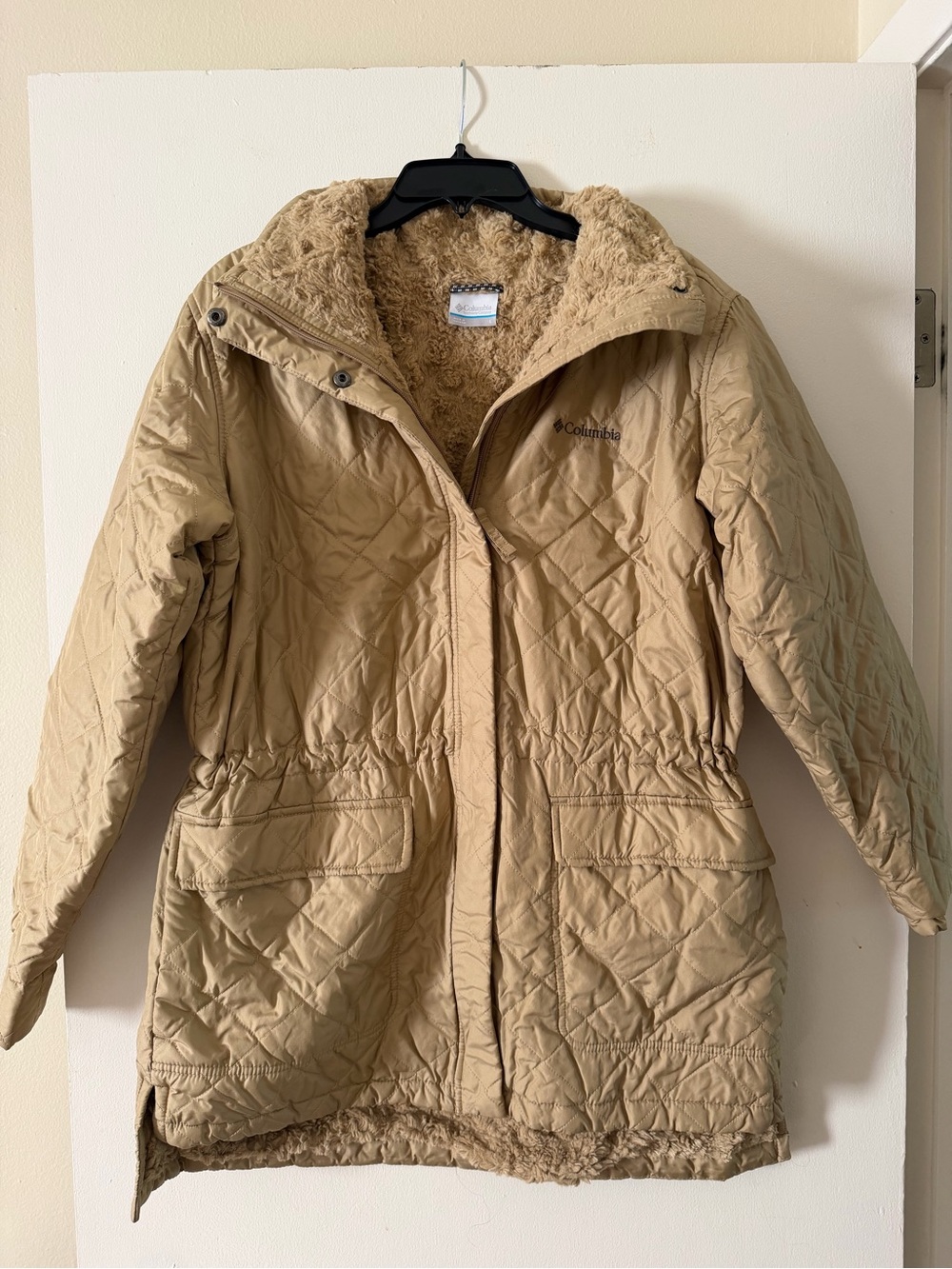 Columbia Women's Beige Quilted Sherpa-Lined Puffer Coat